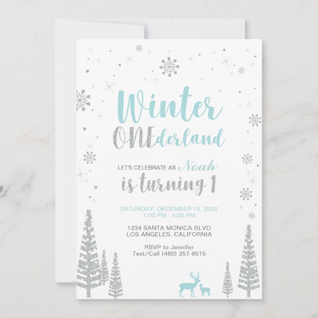 Convite de Aniversário de 1 Ano Winter Onederland  (Frente)