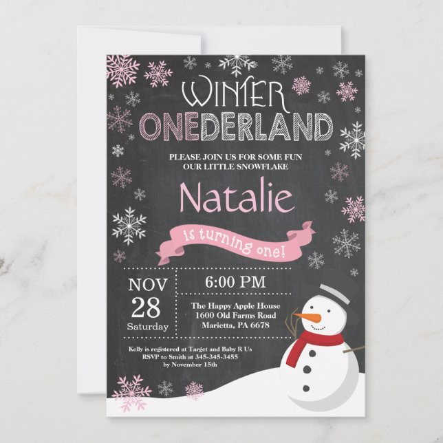 Convite de Aniversário de 1 ano Winter Onederland (Frente)