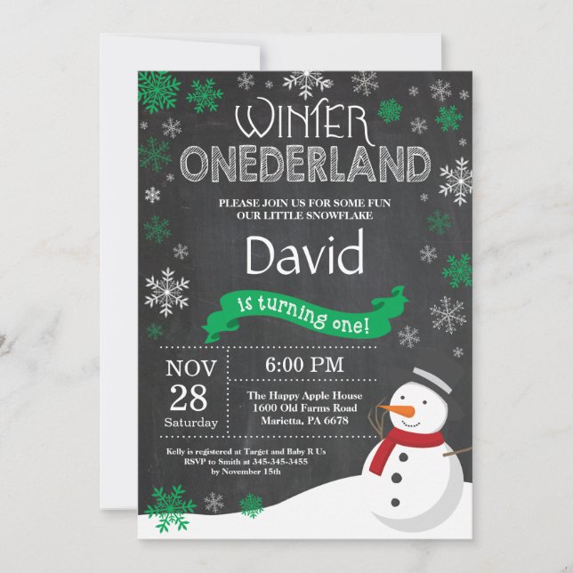 Convite de Aniversário de 1 Ano Winter Onederland (Frente)