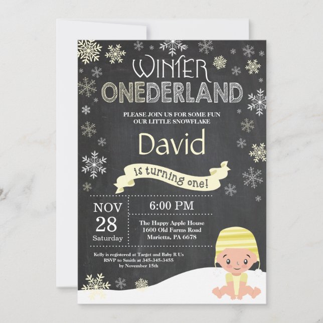 Convite de Aniversário de 1 Ano Winter Onederland (Frente)