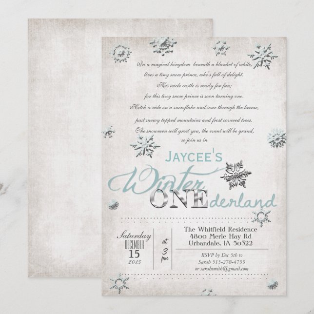 Convite de Aniversário de 1 Ano Winter Onederland (Frente/Verso)