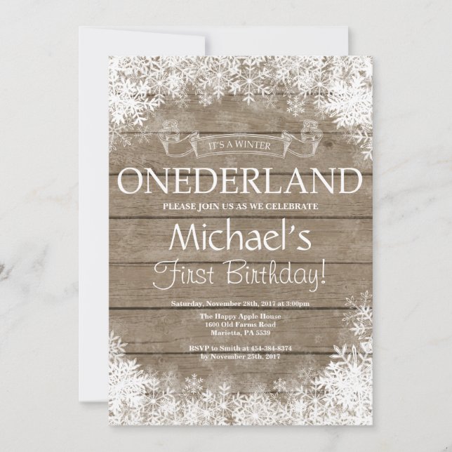 Convite de Aniversário de 1 Ano Winter Onederland (Frente)