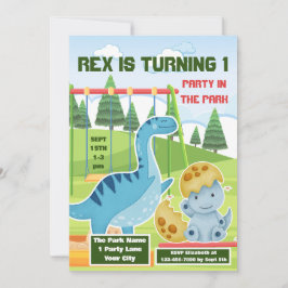 Convite de aniversário de 1 rua de Dinossauro Gato