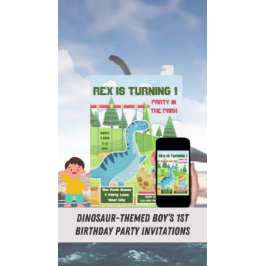 Convite de aniversário de 1 rua de Dinossauro Gato