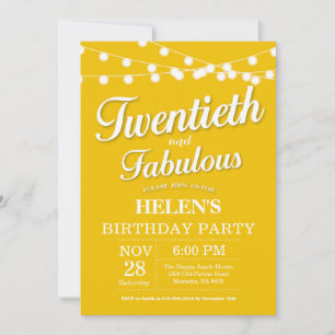 Convite de Aniversário de 20 Anos Amarelo Fabuloso