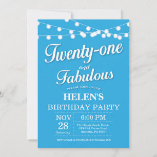 Convite de Aniversário de 20 Anos Azul Fabuloso