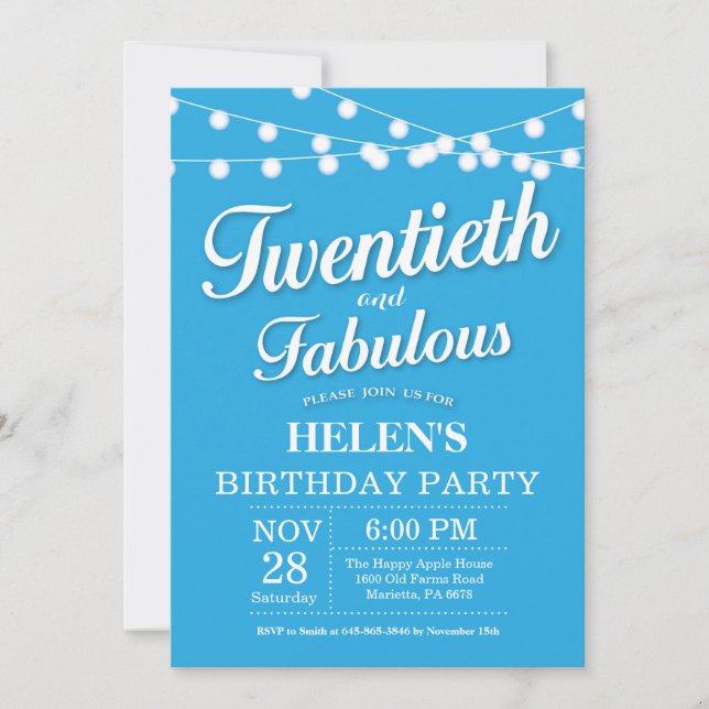 Convite de Aniversário de 20 Anos Azul Fabuloso (Frente)