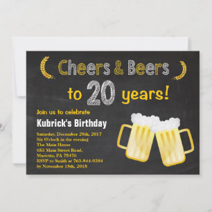 Convite de Aniversário de 20 anos Cheers and Beers