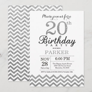 Convite de Aniversário de 20 anos com Brilho Prate