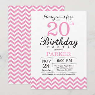 Convite de Aniversário de 20 anos com Chevron Rosa