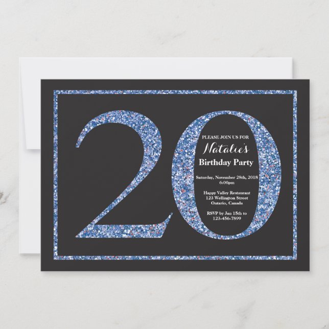 Convite de Aniversário de 20 anos com Quadro Negro (Frente)