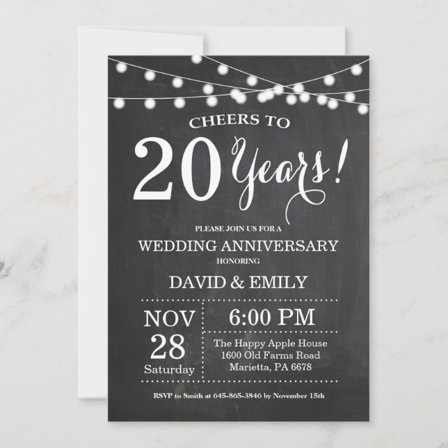 Convite de Aniversário de 20 Anos de Casamento em  (Frente)