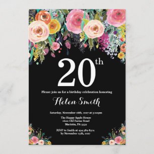 Convite de Aniversário de 20 anos Floral