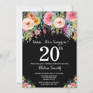 Convite de Aniversário de 20 anos Floral Surpresa