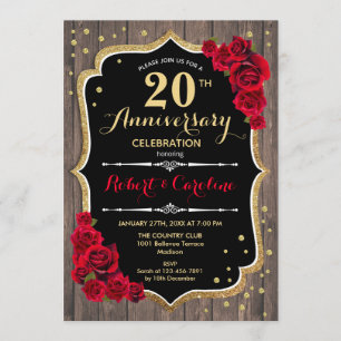 Convite de Aniversário de 20 Anos - Madeira Vermel