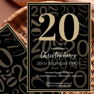 Convite de Aniversário de 20 Anos Moderno Preto Do