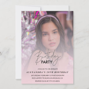 Convite de aniversário de 20 anos Pink Shadow Girl