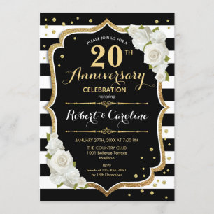 Convite de Aniversário de 20 Anos - Preto Branco D