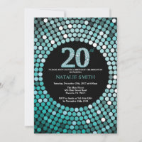 Convite de Aniversário de 20 anos Preto e Brilho T
