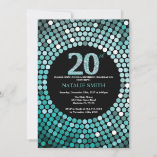 Convite de Aniversário de 20 anos Preto e Brilho T