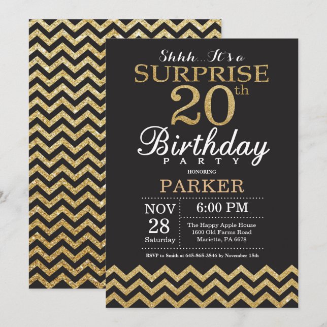 Convite de Aniversário de 20 anos Surpresa com Bri (Frente/Verso)