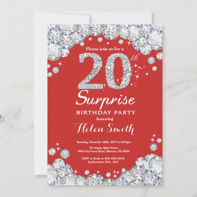 Convite de Aniversário de 20 anos Surpresa Diamant (Frente)