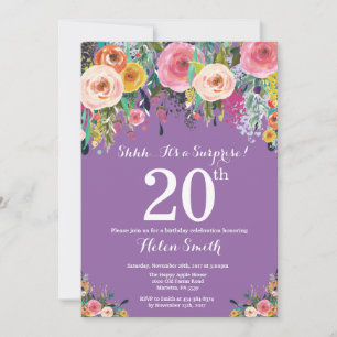 Convite de Aniversário de 20 anos Surpresa Floral