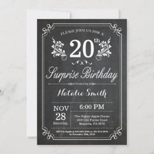 Convite de Aniversário de 20 anos Surpresa Lousa