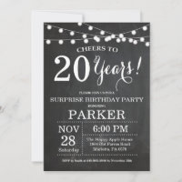 Convite de Aniversário de 20 anos Surpresa Quadro