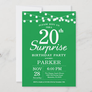 Convite de Aniversário de 20 anos Surpresa Verde