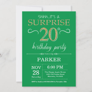 Convite de Aniversário de 20 anos Surpresa Verde e