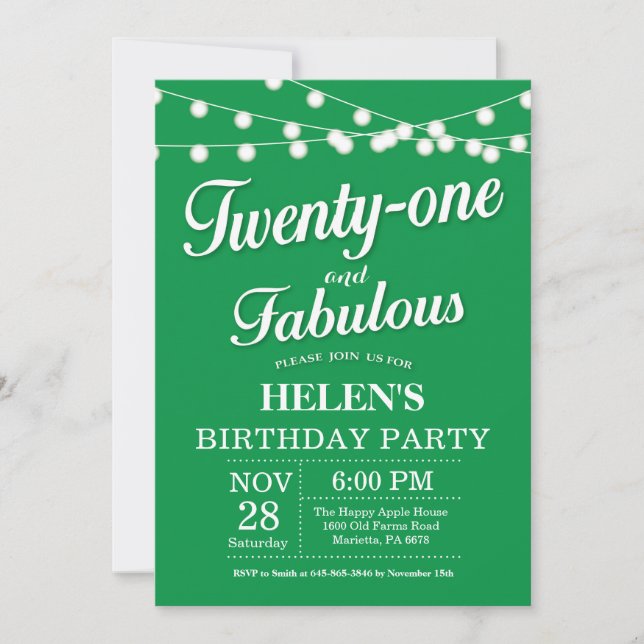 Convite de Aniversário de 20 Anos Verde Fabuloso (Frente)