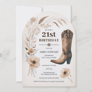 Convite de Aniversário de 21 anos Boho Cowgirl Wes