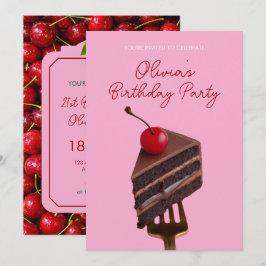 Convite de Aniversário de 21 Anos Bolo de Cereja c