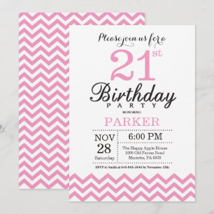 Convite de Aniversário de 21 anos Chevron Rosa