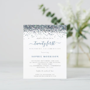 Convite de Aniversário de 21 Anos com Brilho Azul 