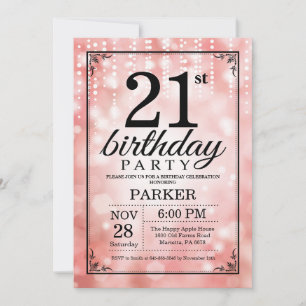Convite de Aniversário de 21 anos com Brilho Rosa