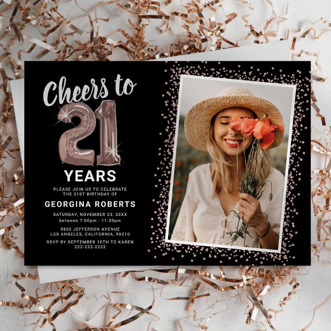 Convite de Aniversário de 21 Anos com Foto em Dour (Criador carregado)