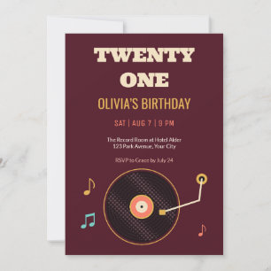 Convite de Aniversário de 21 Anos com Vinil em Mei