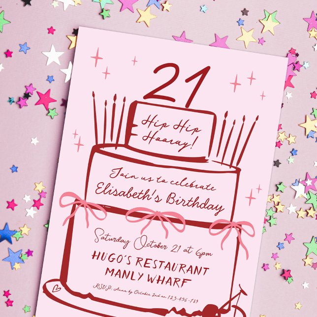Convite de Aniversário de 21 Anos Coquette com Laç (Criador carregado)
