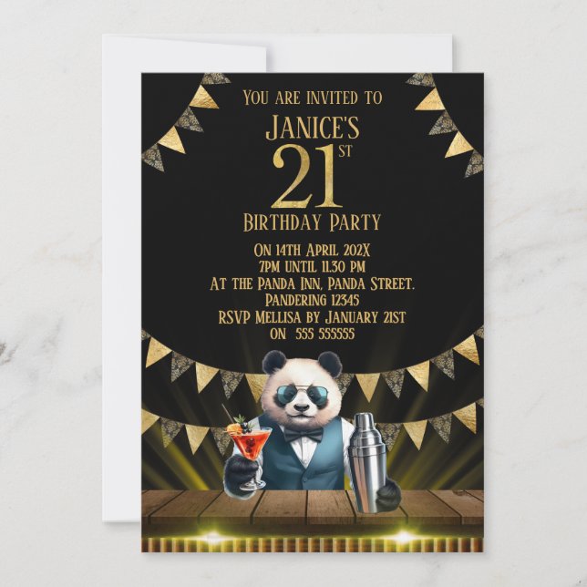 Convite de Aniversário de 21 Anos do Panda Diverti (Frente)