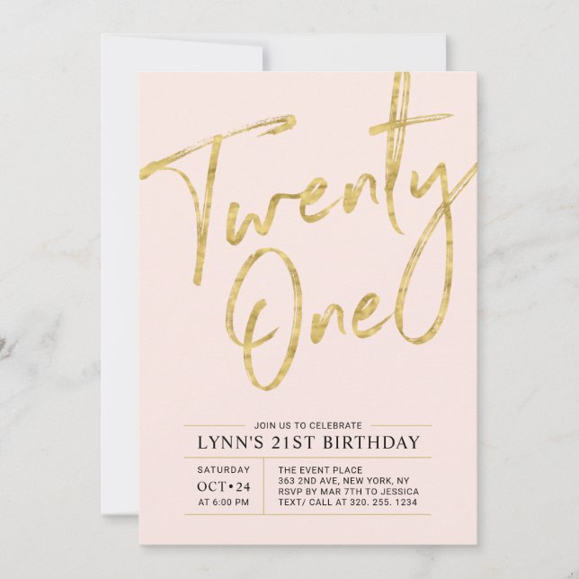 Convite de Aniversário de 21 anos | Dourado (Frente)