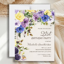 Convite de Aniversário de 21 Anos Floral em Aquare