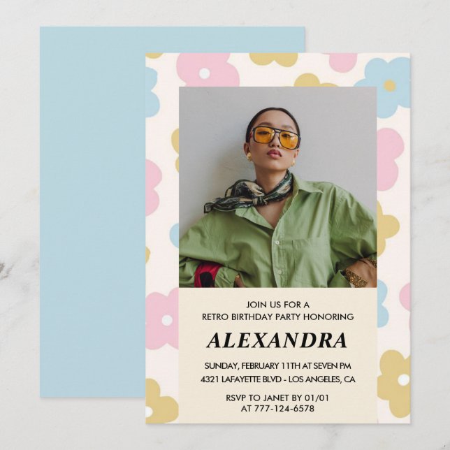 convite de aniversário de 21 anos Flores Groovy Re (Frente/Verso)