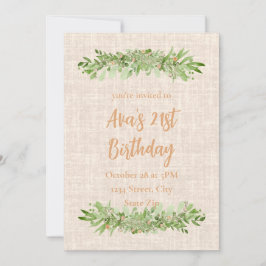Convite de Aniversário de 21 anos – Linen Greenery