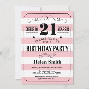 Convite de Aniversário de 21 anos Listras Rosa e B