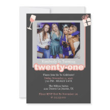 Convite de Aniversário de 21 Anos para Noite Chic