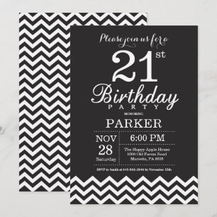 Convite de Aniversário de 21 anos Preto e Branco C