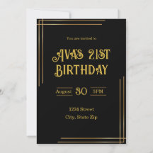Convite de Aniversário de 21 Anos – Preto e Dourad