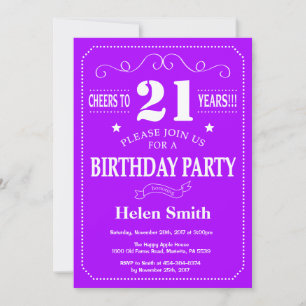 Convite de Aniversário de 21 anos Roxo e Branco